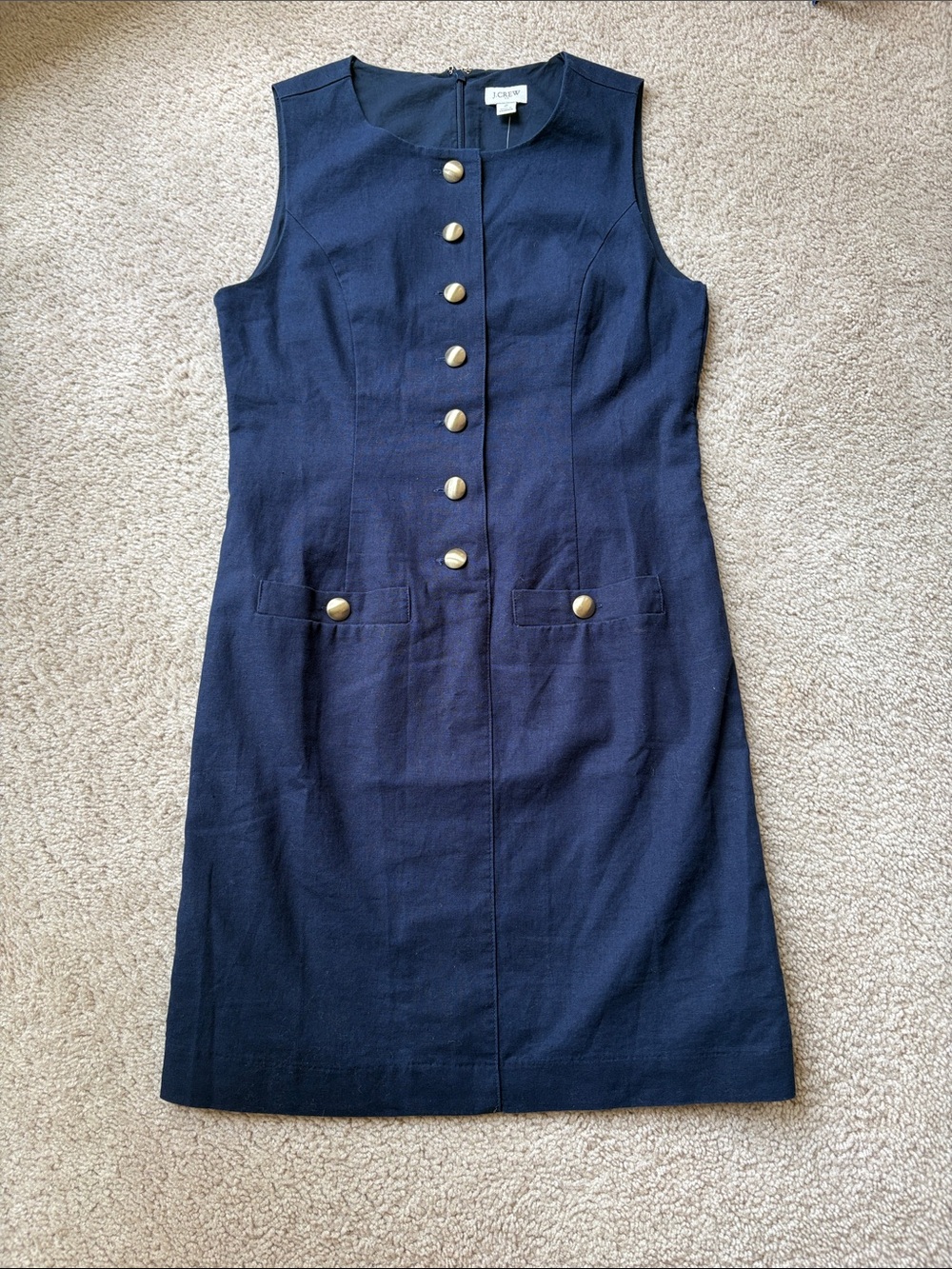 J. Crew Navy Sleeveless Shift Dress with Gold Buttons